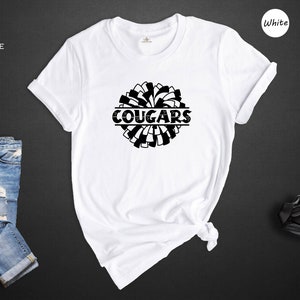 Cougars Cheer Pom Shirt, School Mascot T-Shirt, Team Spirit Tee, Cougars Football Game Day Shirt, Gift for Cougars Fan image 7