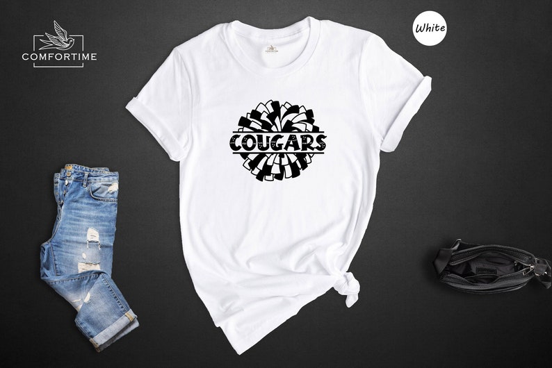 Cougars Cheer Pom Shirt, School Mascot T-Shirt, Team Spirit Tee, Cougars Football Game Day Shirt, Gift for Cougars Fan image 7