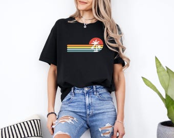Retro Palm Tree T-Shirt, Vintage Sunset, Tropical Island Tee