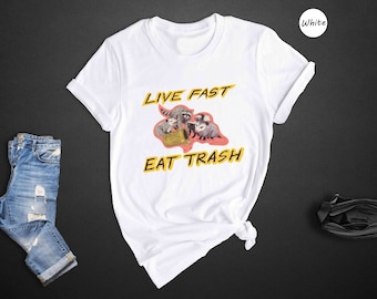 Live Fast Eat Trash Shirt, Funny Raccoon T-Shirt, Trash Panda Meme Tee, Retro Animal Lover Gift, Funny Sarcastic Shirt