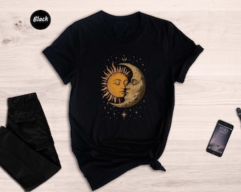 Sun And Moon Face T-shirt, Yin Yang Hippie Tee