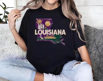Retro Louisiana State Shirt, Vintage Louisiana Map Tee, Southern Pride Gift, Home State Shirt, Louisiana Travel T-Shirt