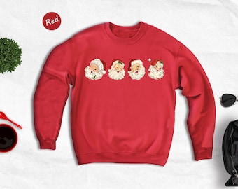 Retro Santa Faces Sweatshirt, Vintage Christmas Gift