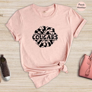 Cougars Cheer Pom Shirt, School Mascot T-Shirt, Team Spirit Tee, Cougars Football Game Day Shirt, Gift for Cougars Fan image 6