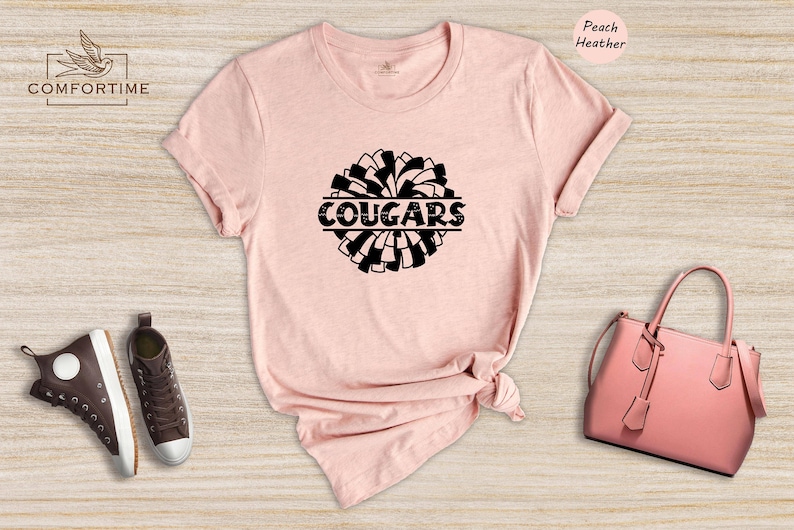 Cougars Cheer Pom Shirt, School Mascot T-Shirt, Team Spirit Tee, Cougars Football Game Day Shirt, Gift for Cougars Fan image 6
