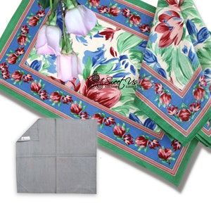 Sweet Us Painted Petals Cotton Floral Set of Four Placemats and Sweet Us One Plain Napkin, Green Blue Kitchen Dining Table Decor