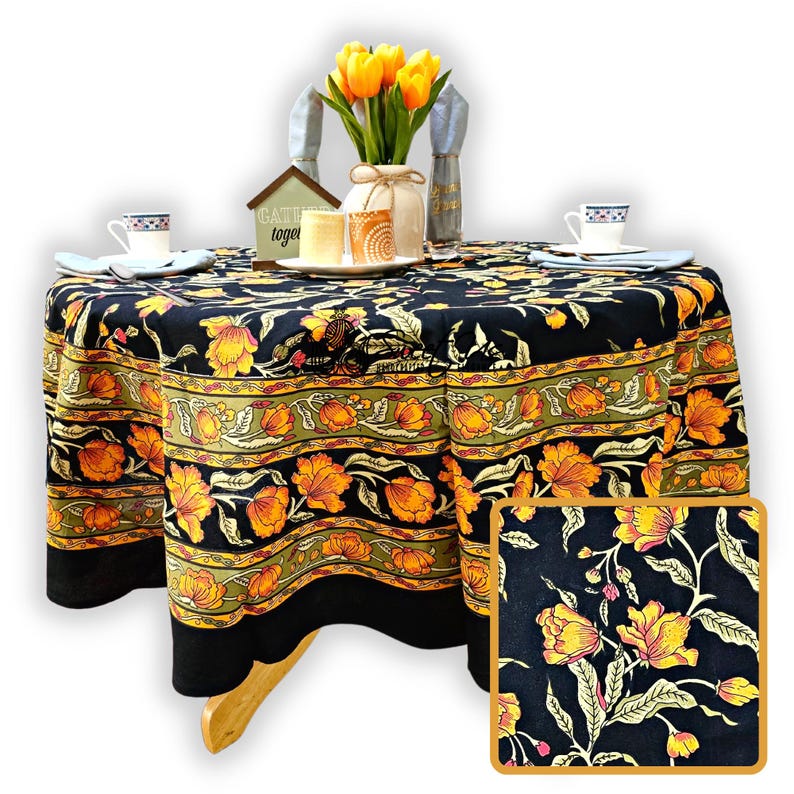 French Countryside Cotton Floral Tablecloth - Thumbnail 2
