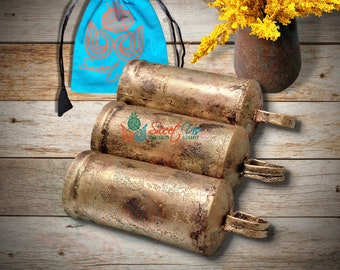 Handmade Rustic Lucky Vintage Barrel Bells and Sweet Us Pouch for Craftwork, Meditation, Home & Christmas Décor, Party Favors, Cow Bells