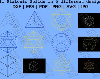 Platonic Solids Bundle Sacred Geometry Vector Clip Art Cut Files Digital Artwork Star Tetrahedron Geometric Shapes Designs