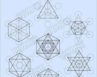 Sacred Geometry within the Fruit of Life Bundle Platonic Solids Vector Clip Art Cut Files Digital Artwork Metatron&#39;s Cube Geometric Designs