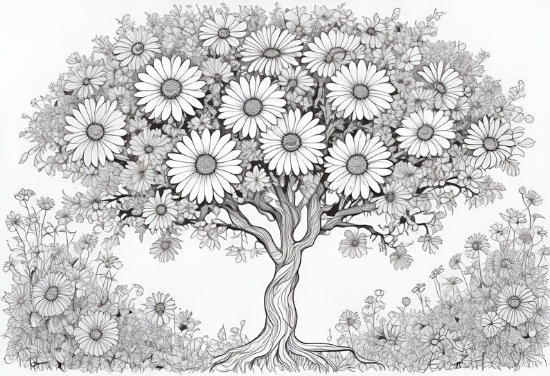 Tree Blossom Coloring Book for Kids and Adults. A Stunning Display of ...
