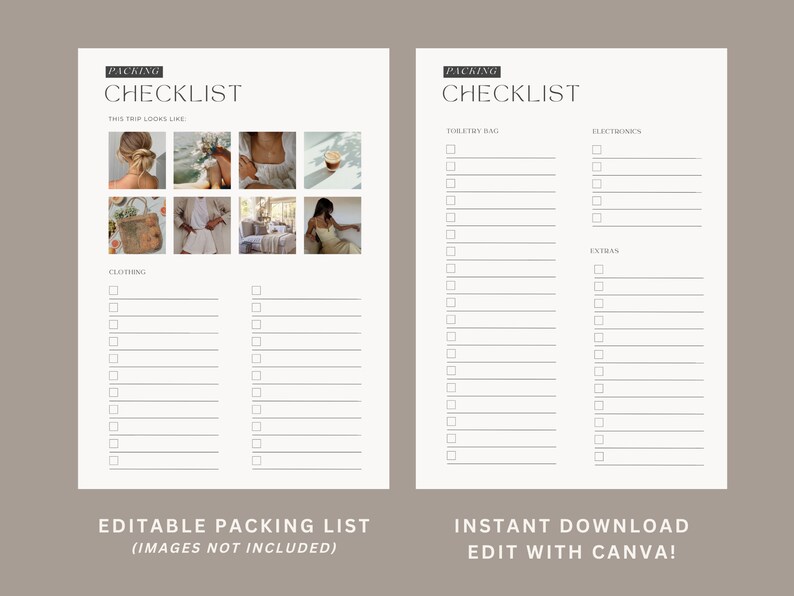 Packing List Template Moodboard Editable in Canva - Etsy