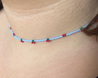Periwinkle and Cherry Necklace