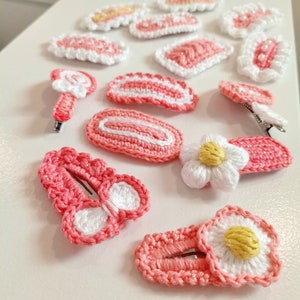 Pink & White Crochet Hair Clip