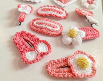 Pink & White Crochet Hair Clip