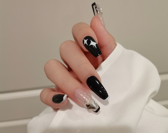 Black & White Star Press-on Nail