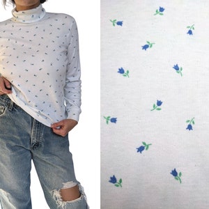 White Turtleneck With Blue Floral - Etsy