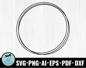 Circle Wire Frame, Circle Wreath, Circle Monogram SVG, DXF, PNG, Hand Drawn Clipart, Cut File for Cricut, Silhouette