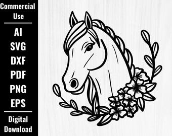 Eenvoudige paardenhoofd bloemen SVG, paard gesneden bestand, paard png, paard vector, paardensport SVG, paard gesneden bestand, cadeau paard minnaar, paard silhouet