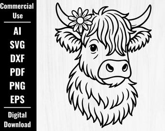 Simple Highland Cow Svg Lineart Cow Farming Wall Sign Baby Cow Svg Cute Cow Png Floral Cow Svg Glowforge Cut File Vector Digital Download