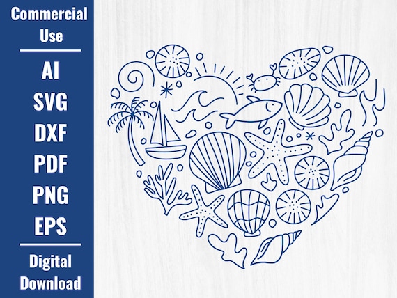 simple ocean heart svg, ocean svg, ocean png clipart, coastal svg vector, beach svg, coastal ocean line art, ocean shirt, ocean cricut cut