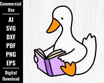 Simple Cute Silly Goose Reading SVG, Book Lover Clipart, Reading PNG, Book Nerd Line Art, Library Cricut Cut File, Bookish Shirt Design