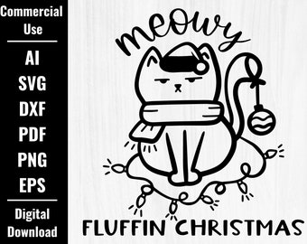Cute and Funny Christmas Cat SVG | Meowy Christmas SVG PNG | Funny Cat Christmas Gift Svg for Files Cricut| Funny Svg for Christmas