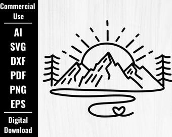 prosty górski pasmo wschodu słońca zachodu słońca svg png, logo górskie, scena górska dzicz wektor svg, projekt koszulki górskiej, Mountain Bach