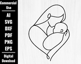 Prosta matka svg, rysunek liniowy matki i dziecka svg, minimalistyczna mama svg, rysunek ciągłymi liniami png, plik do cięcia na dzień matki