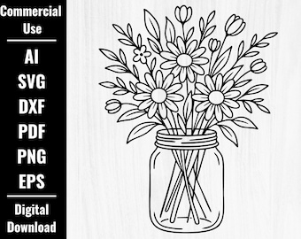 Arte lineal de margaritas simples, SVG, primavera floral, PNG, clipart, margaritas, EPS, vector de margarita, descarga digital floral, SVG de margarita bohemia, corte láser de margaritas