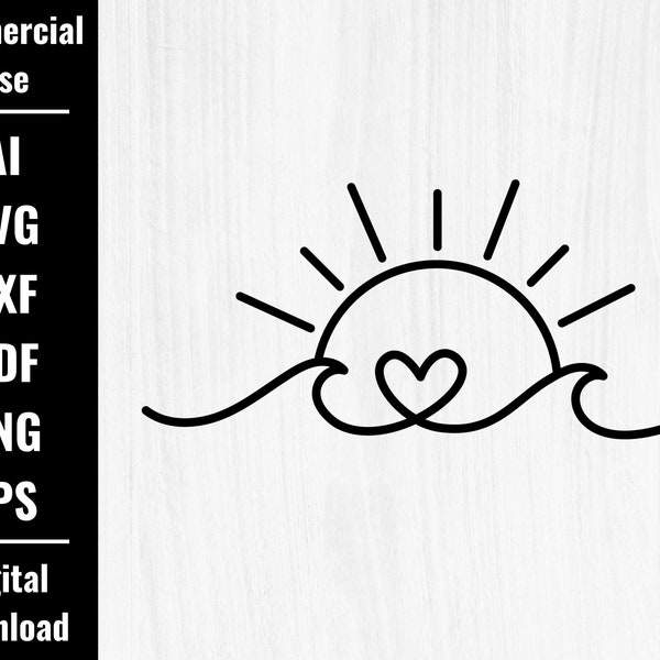 simple ocean wave svg, wave svg, wave png clipart, sun and wave svg, beach svg, ocean svg, wave line art, wave shirt, sunrise cricut cut
