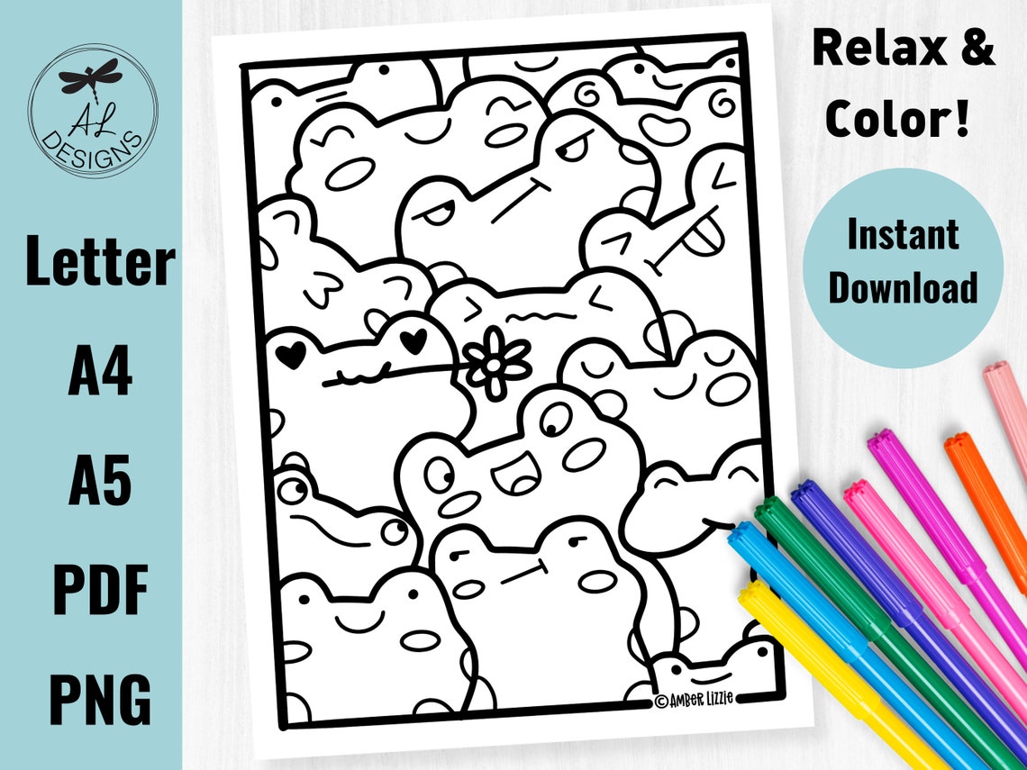 FROGS & TOADS Coloring Page, Printable Coloring Sheet for All Ages