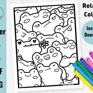FROGS & TOADS Coloring Page, Printable Coloring Sheet for All Ages, Cute frog gift, Coloring Therapy