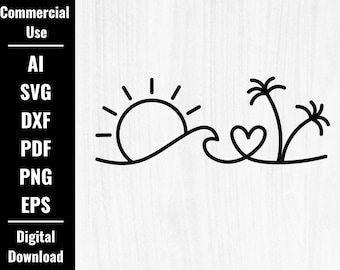 simple ocean wave svg, wave svg, wave png clipart, sun and wave svg, beach svg, ocean svg, wave line art, wave shirt, sunrise cricut cut