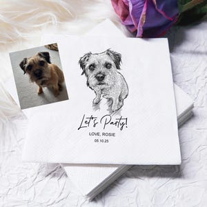Custom Illustrated Dog Wedding Napkins, Personalized Pet Cocktail Napkins, Cat Wedding Napkins, Dog Cocktail Napkins