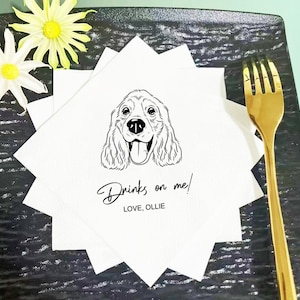 Custom Pet Cocktail Napkins, Custom Pet Portrait Wedding Napkins, Dog Wedding Napkins, Custom Cat Cocktail Napkins, Customized Pet Napkins