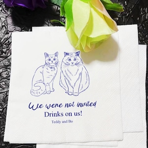 Custom Illustrated Cat Wedding Napkins, Custom Pet Wedding Napkins, Pet Cocktail Napkin, Custom Engagement Napkins, Wedding Cocktail Napkins