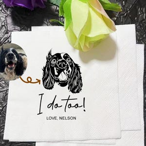 Custom Illustrated Dog Wedding Napkins, Personalized Pet Cocktail Napkins, Cat Wedding Napkins, Dog Cocktail Napkins, Engagement Napkins