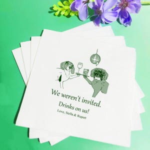 Custom Illustrated Dog Wedding Napkins, Wedding Cocktail Napkins, Custom Pet Wedding Napkins, Pet Cocktail Napkin, Custom Engagement Napkins