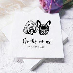 Serviettes de table pour mariage de chien illustré personnalisées, serviettes de table à cocktail personnalisées pour animal de compagnie, serviettes de table de mariage de chat, serviettes de table à cocktail pour chien, serviettes de fiançailles