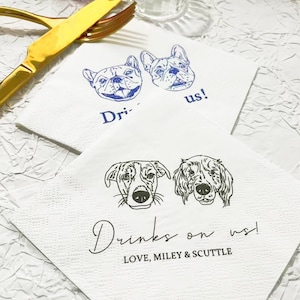Custom Pet Cocktail Napkins, Custom Pet Portrait Wedding Napkins, Dog Wedding Napkins, Custom Cat Cocktail Napkins, Customized Pet Napkins