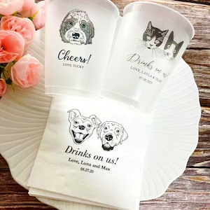 Wedding Frosted Cups With Pet Photo,Pet Portrait wedding Cup,Custom Wedding cups,Dog Wedding Frosted Cup,Pet illustration Cup, Wedding Decor