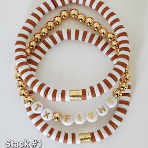 Austin Game Day Heishi Coin Stack, Layering Bracelets, Color Block Bracelet, Stretch Bracelets, Friend Sorority Sister Mom Gift