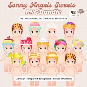 Pack of 48 Sonny Angels Sweets Series PNG Bundle, Angel Dessert Clipart Sublimation Design, Sonny Vector Art Drawing, Printable Clipart