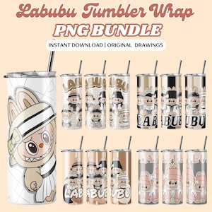20 + Puppenkarikatur 20 Unzen Skinny Tumbler Wrap PNG Bundle, lustiges Cartoon minimalistisches Design, Monster Doll Charakter, schwarz, weiß, beige Design