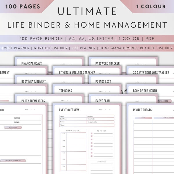 Printable Life Binder, Home Management Binder, Life Planner, Life Organizer, Household Binder, In Case Of Emergency, Home Binder, A4, A5, US