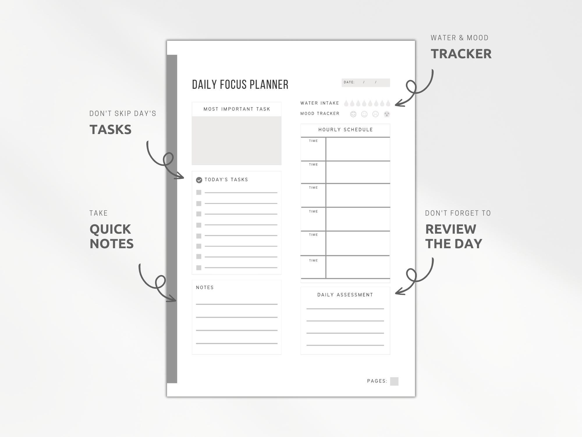 Daily Focus Planner Template Printable Daily Planner Daily - Etsy