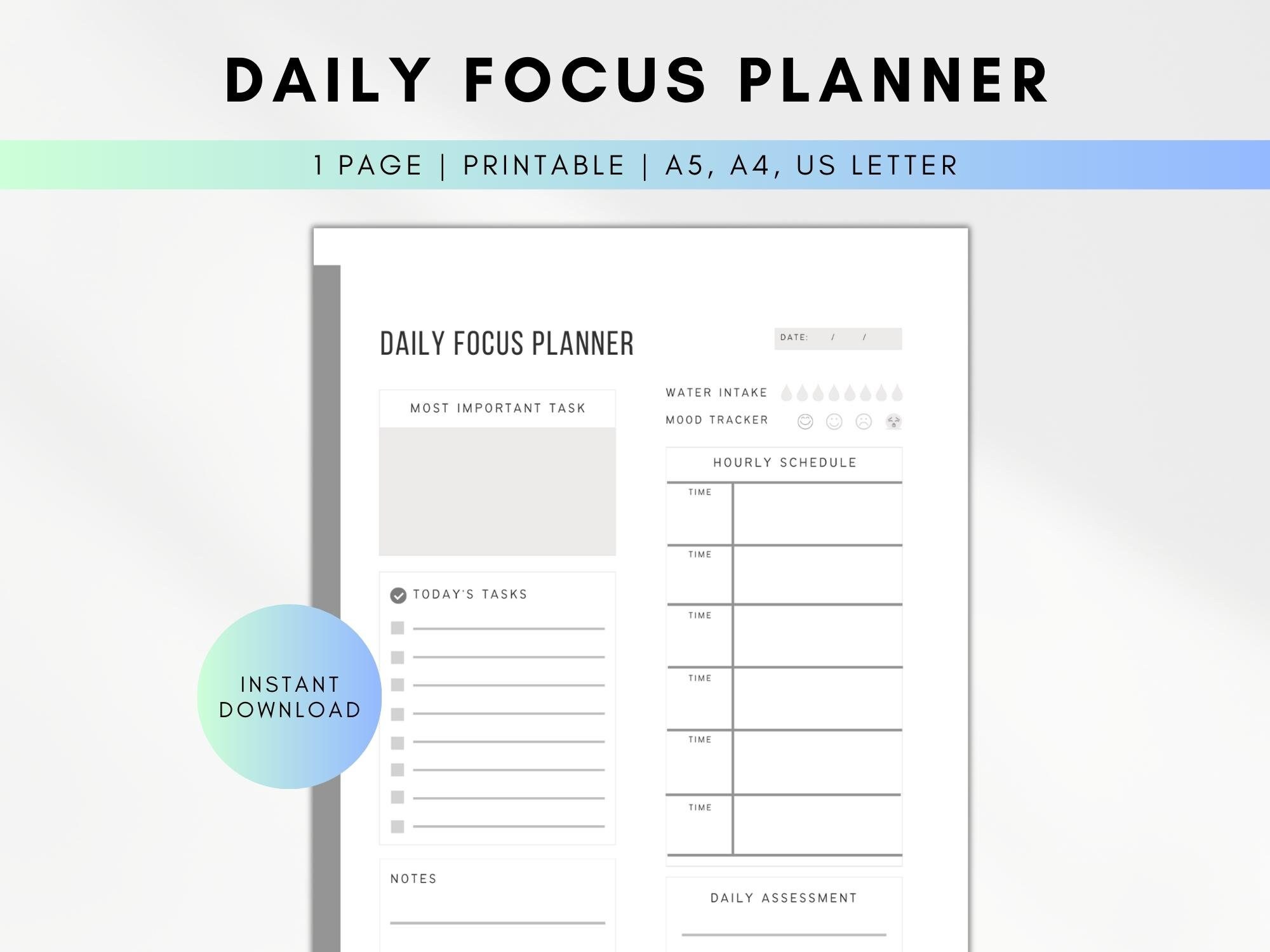 Daily Focus Planner Template Printable Daily Planner Daily Focus Planner Time Blocking Planner ...