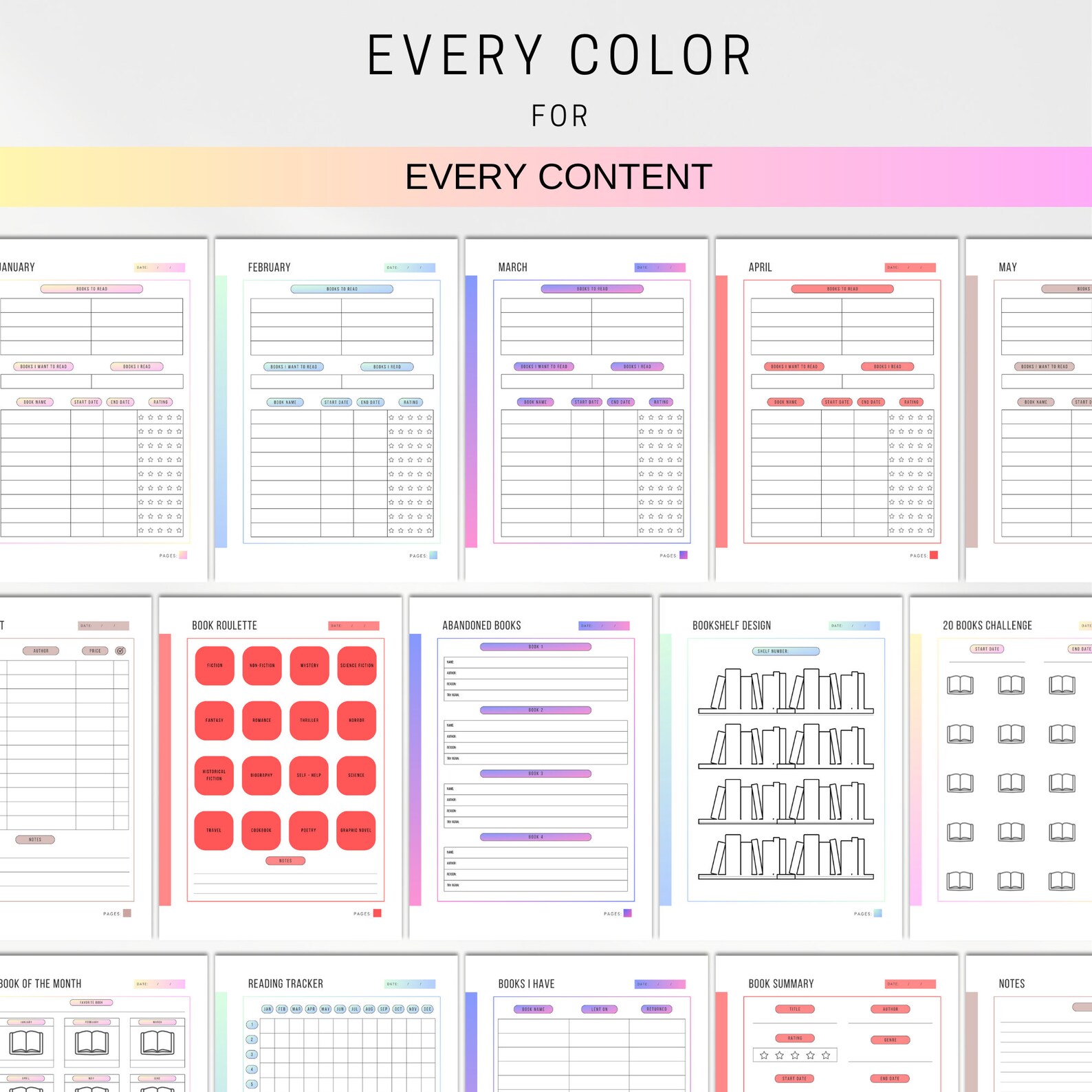 Reading Tracker, A5 Planner Inserts, Book Reading Journal PDF Bundle ...