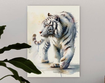 Aquarelkunstdruk witte tijger: Arctic Majesty Wildlife Decor